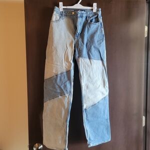 Hollister Two-Tone Blue Patchwork Straight Jeans